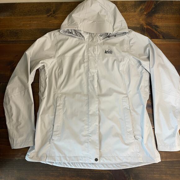 REI Co-op Rainier Rain Jacket Women's XL Gray 2.5 L Lightweight Hood Ripstop - Picture 1 of 16